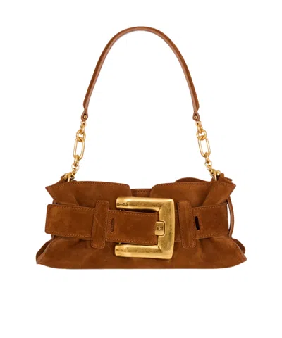 Balmain Anthem Mini Suede Leather Bag In Brown