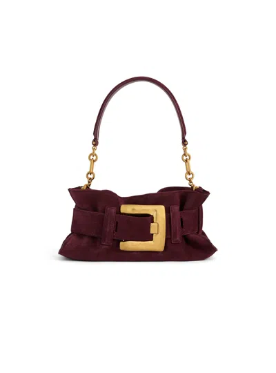 Balmain Anthem Mini Suede Leather Bag In Burgundy