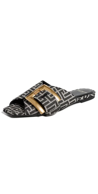 Balmain Anthem Monogram Jacquard Flat Sandals Gfe Ivory/black