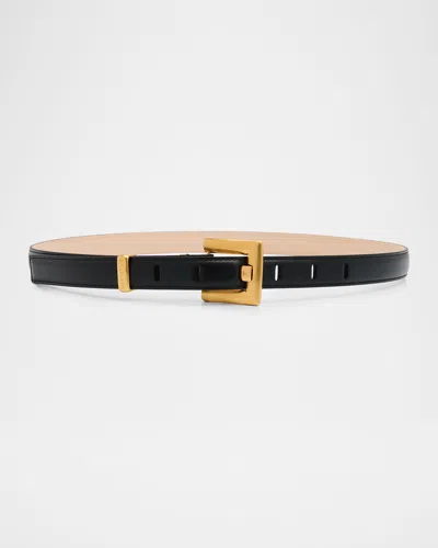Balmain Anthem Narrow Leather Belt In Black