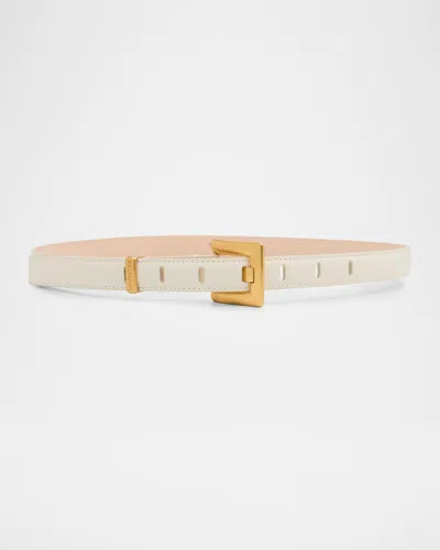 Balmain Anthem Narrow Leather Belt In Neutral