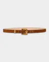 Balmain Anthem Narrow Suede Leather Belt In Brown
