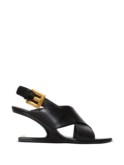 Balmain Anthem No Wedge Smooth Leather Sandals In Black