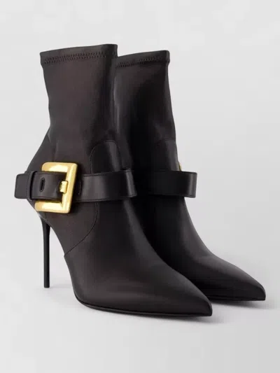 Balmain Anthem Patent Lambskin Ankle Boots Stiletto In Black