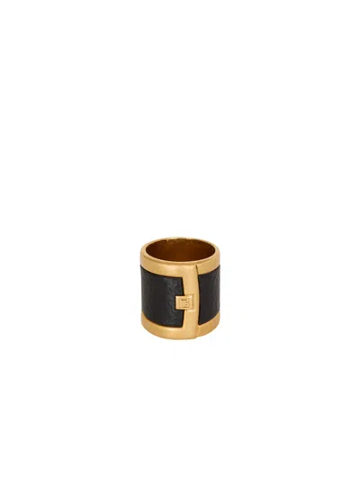 Balmain Anthem Ring In Brass And Resin In Black