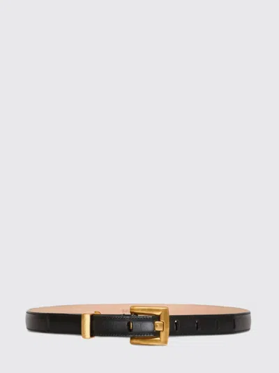 Balmain Anthem Slim Calfskin Leather Belt With Monogram Buckle In Black