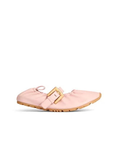 Balmain Anthem Smooth Leather Ballet Flats In Pink
