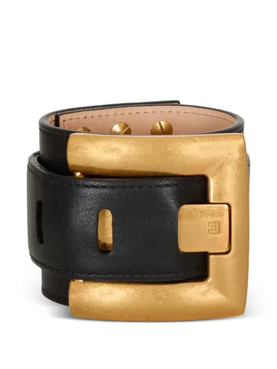 Balmain Anthem Smooth Leather Bracelet In Black