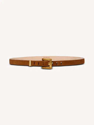 Balmain Anthem Suede Leather Belt In Brown
