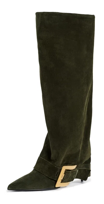 Balmain Anthem Suede Leather Boots Kaki Fonce In Gray
