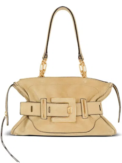 Balmain "anthem" Suede Leather Shoulder Bag In Sand