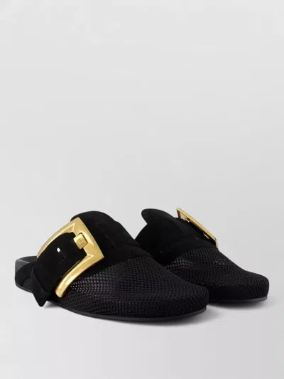 Balmain Anthem Suede Mules Large Buckle Mesh In Black