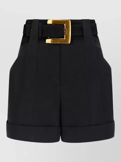 Balmain Anthem Tailored Shorts Belt Loops Pleats Cuffs In Blue