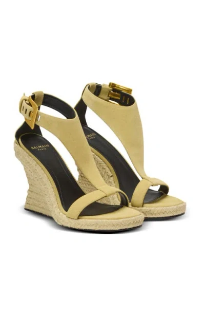 Balmain Anthem Wedge Espadrilles In Sand