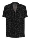 Balmain Black Shirt With Notched Collar And All-over Logo Print In Black
