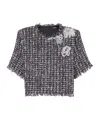 Balmain Crystal-embellished Tweed T-shirt In Black