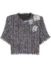 Balmain Crystal-embellished Tweed T-shirt In Black