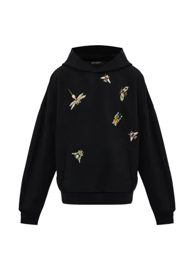 Balmain Long-sleeve Hooded Sweatshirt In Black