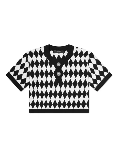 Balmain Kids' Argyle-pattern Top In Black