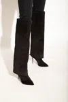 Balmain Suede Ariel Knee Length Boots In Black