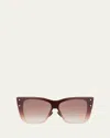 Balmain Armour Metal Chain & Acetate Cat-eye Sunglasses In Bone Gold W Dark Brown To Clearar
