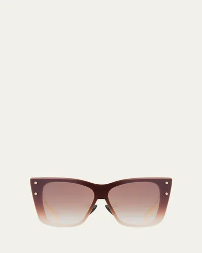 Balmain Armour Metal Chain & Acetate Cat-eye Sunglasses In Bone Gold W Dark Brown To Clearar