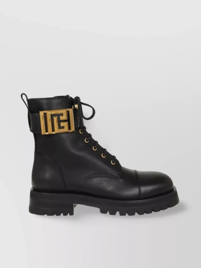 Balmain Army Calfskin Round Toe Boots In Black