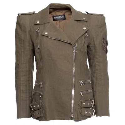 Pre-owned Balmain , Army Green Biker Jacket