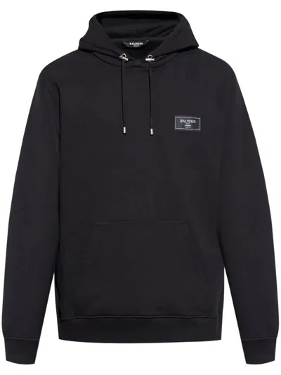 Balmain Ash Grey Hoodie In Black