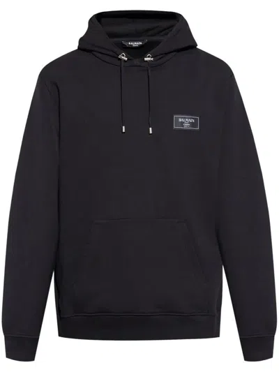 Balmain Ash Grey Hoodie In Black