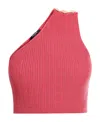 Balmain Asymmetric Buttoned Knit Top In Red