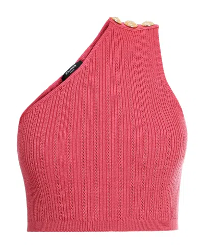 BALMAIN ASYMMETRIC BUTTONED KNIT TOP