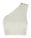 Balmain Asymmetric Buttoned Knit Top In White