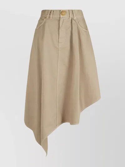 Balmain Asymmetric Cotton Canvas Skirt In Fk Beige