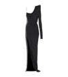 Balmain Draped Asymmetrical Two-material Dress In Black