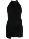 BALMAIN ASYMMETRIC DRAPED WRAP SHORT DRESS FOR WOMEN IN NOIR