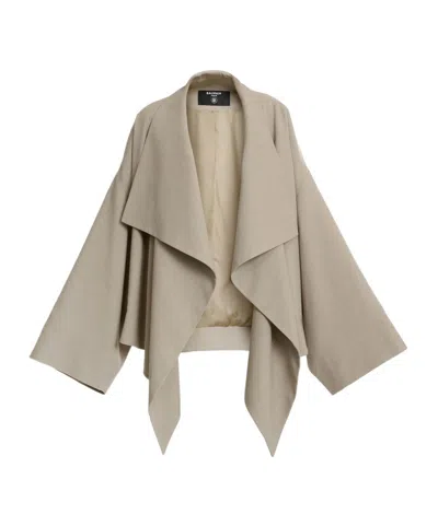 Balmain Asymmetric Hem Loose Gabardine Jacket In Brown