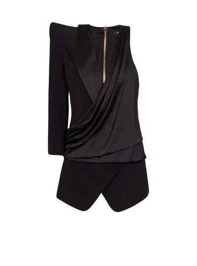 Balmain Asymmetric Jacket With Structured Shoulder In Black