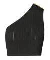Balmain Asymmetric Viscose Ribbed Knit Crop Top In Black