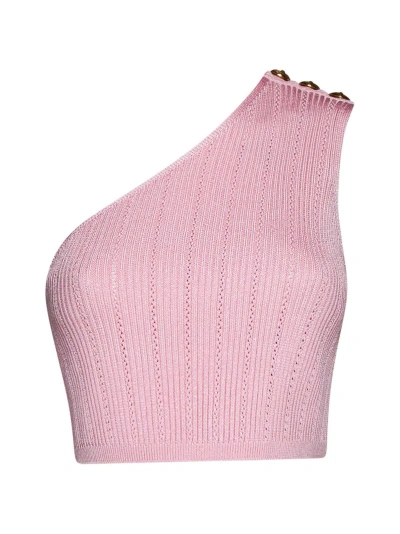Balmain Asymmetric Knit Top In Rosa