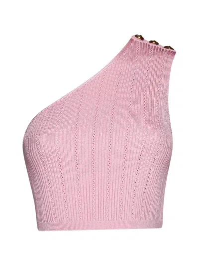 Balmain 3 Button Asymmetric Knit Top In Rosa