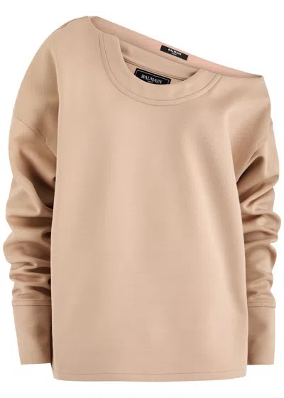 Balmain Asymmetric Layered Jersey Sweatshirt In Nude