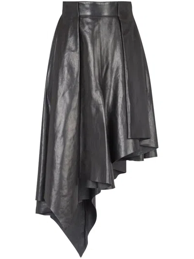 Balmain Asymmetric Leather Skirt In Black