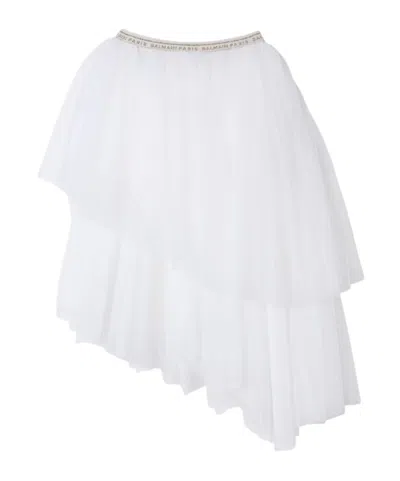 Balmain Asymmetric Midi Skirt In White