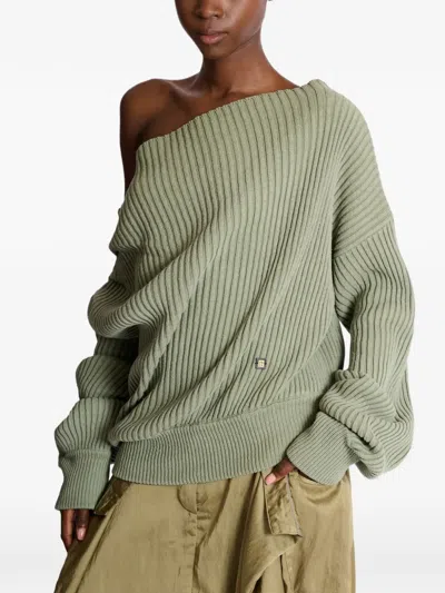 Balmain Asymmetric-neck Ribbed-knit Sweater In Multi