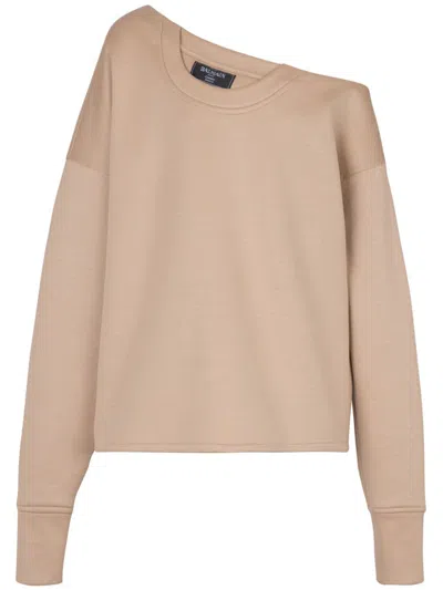 Balmain Asymmetric Off-shoulder Sweatshirt In Beige