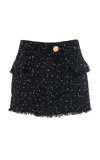 Balmain Asymmetric Polka-dot Tweed Mini Skirt In Black