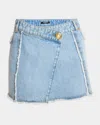 Balmain Asymmetric Mini Denim Skirt In Lt Blue