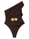 Balmain Asymmetric Swimsuit In Brown