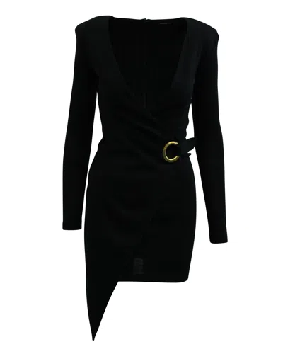 Balmain Asymmetric Wrap Dress In Black Wool